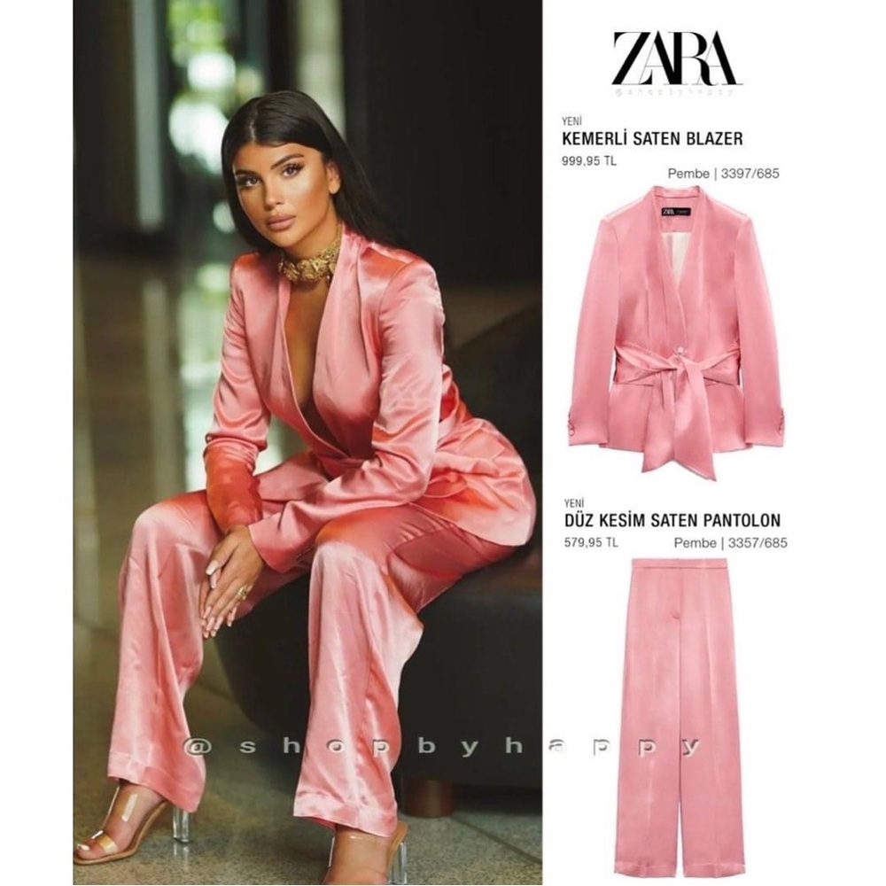 ZARA PINK SATIN EFFECT STRAIGHT LEG PANTS